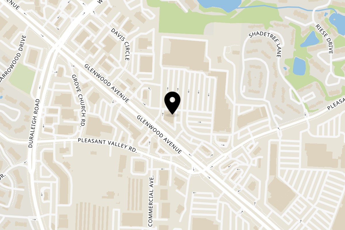 Map showing the location of Bazil Indian Cuisine on 6602 Glenwood Ave in Raleigh
